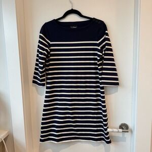LLBean Heritage Mariner Knit Dress Size PM Navy Stripes Nautical Coastal Resort